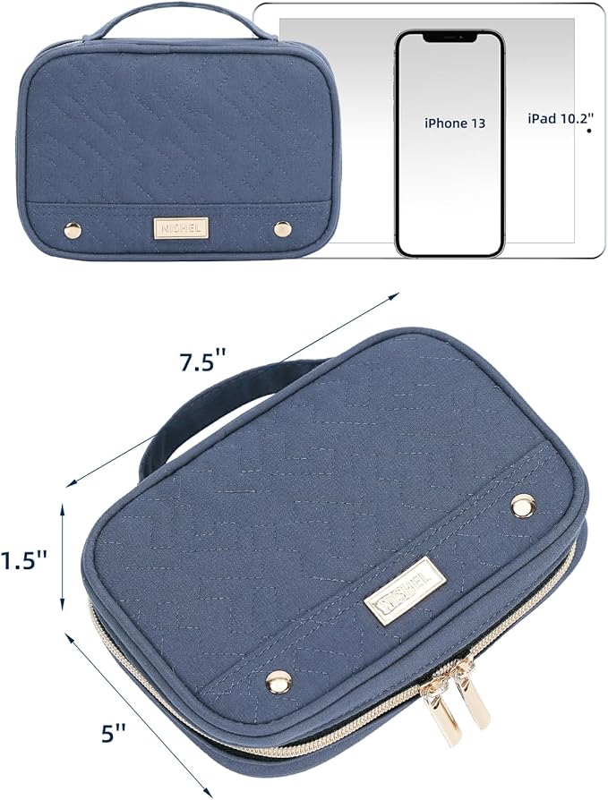 NISHEL Travel Jewelry Case, Holiday Organizer for Necklaces, Earrings, Rings, Bracelets, Watch,Small,Aegean-Blue