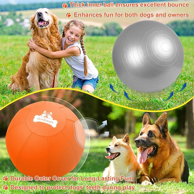 Herding Ball for Dogs 22 Inch - Dual-Layer Durable Herding Ball for Australian Shepherds, Border Collies & Cattle Dogs | Outdoor Herding Toy for Medium/Large Dogs - Backyard Training and Play-Orange
