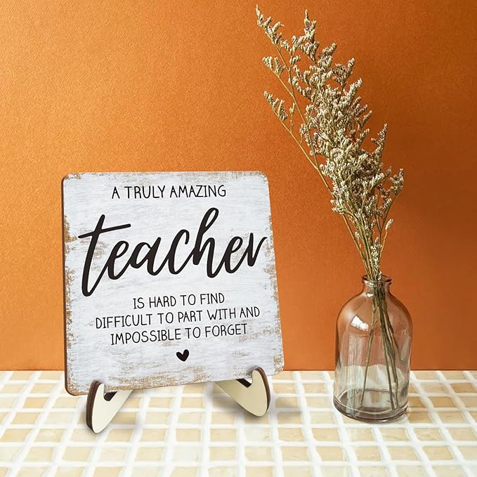 Decorative Desk Decor Motivational Teacher Positive Thank You Gifts Teacher Appreciation Gifts Plaque with Wooden Stand Inspirational Wood Sign for Coach Teacher Coworker Home Office Table Shelf
