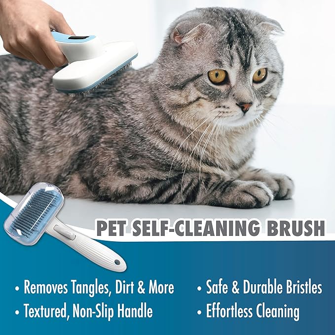 Dog Grooming Slicker Brush, Dogs and Cat Self Cleaning Brushes, Best Brushing for Professional Grooming and Massaging Doggies and Cats, Simple Cleaning with Retractable Curved Bristles