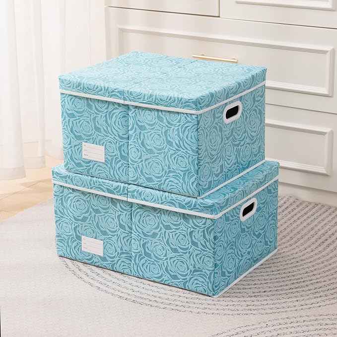 PRANDOM Extra Large Collapsible Storage Cubes with Lids Fabric Decorative Storage Bins Boxes Organizer Baskets with Cover Handles for Bedroom Closet Living Room 19.6x15.7x11.8 Inch 3 Pack