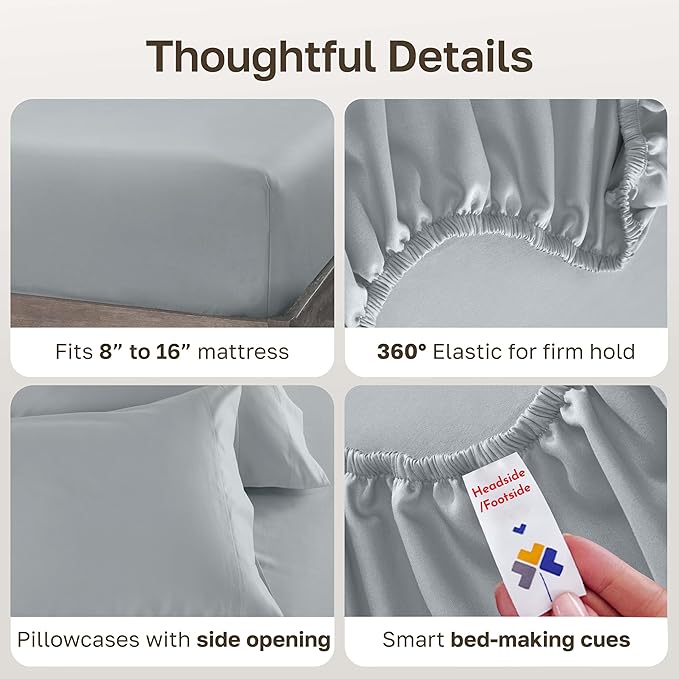 California Design Den - Luxury Full Size Sheet Set - 100% Cotton, 600 Thread Count Deep Pocket Full Size Bed Sheets, Hotel-Quality Cooling Sheets, Sateen Weave - Light Grey