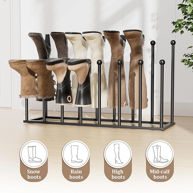 pickpiff Free Standing Shoe Racks - Black Metal Boot Rack Organizer Tall Boots for Dorm Room, Closet, Entryway, Bedroom, Patio Outdoor, Hallway, Black, Shoe Storage Fit for 8 Pairs