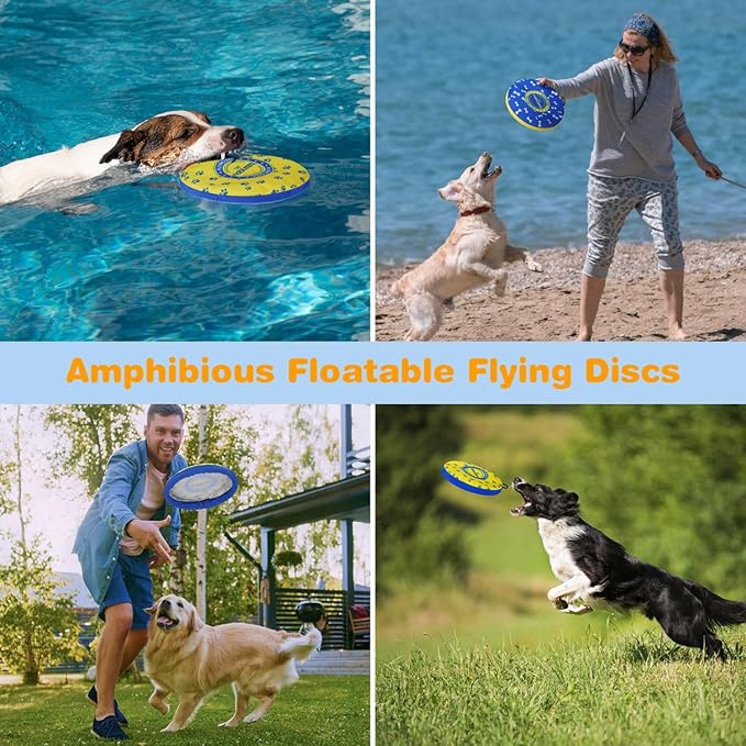 Nobleza 2 Pack Dog Flying Disc, Floatable Dog Disc Toy for Long-Distance Flies and Floats, Lightweight Soft Flying Discs Toy for Medium Large Dogs to Fetch & Catch, Blue & Yellow