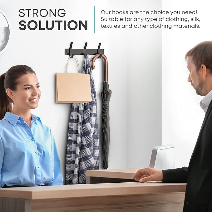 Matte Black Small Coat Rack Wall Mount – 9 Inch Stainless Steel Hook Rail with 3 Double Coat Hooks – Wall Mounted Entryway Organizer for Coats, Hats, Bags, Towels, Robes, Closet or Bathroom