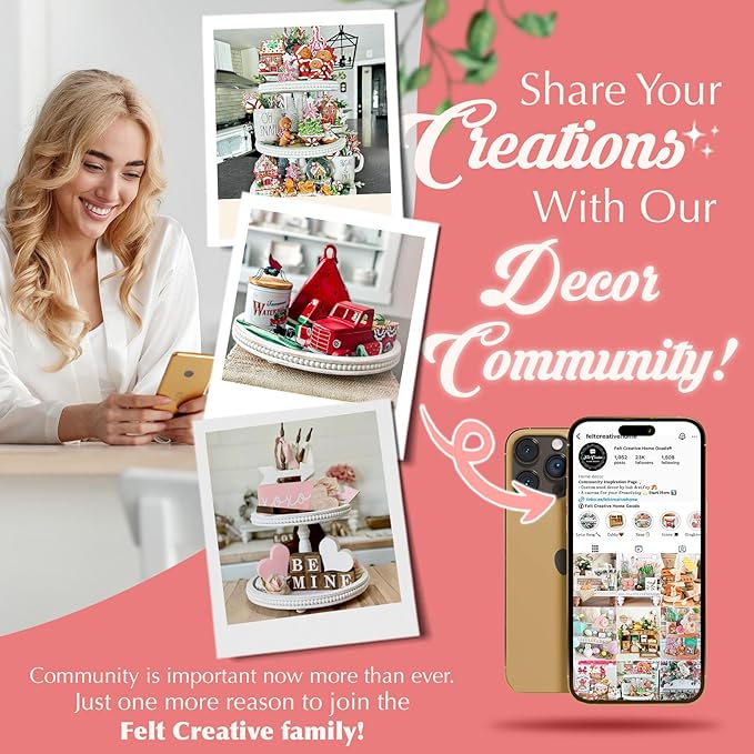 [3-in-1] Wooden Tiered Tray Stand - Beaded 3 Tiered Tray Decor Wood Cupcake Stand for Farmhouse Country Rustic Home - 3 Tier Stand [with 3 Changeable Handles] by Felt Creative Home Goods (White)