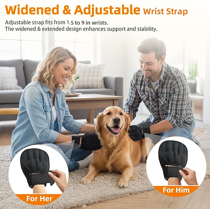 Pet Hair Remover Glove for Cats & Dogs, Patented Adjustable Strap, Reusable Five-Finger Grooming Glove, Non-Slip Fit, Removes Pet Hair from Couch, Carpet, Laundry & Car Seat, 2Pcs