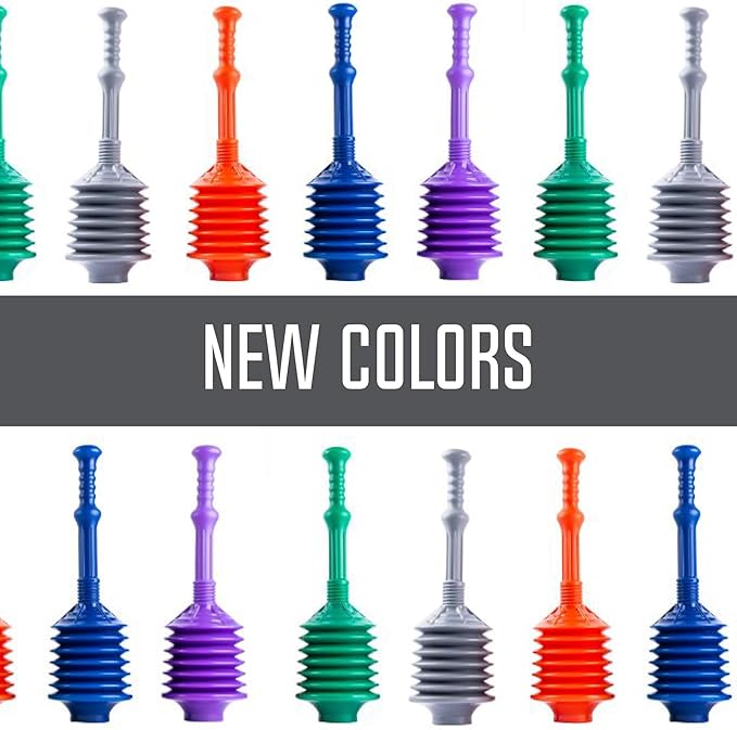 JS Jackson Supplies Professional Bellows Accordion Toilet Plunger, High Pressure Thrust Plunge Removes Heavy Duty Clogs from Clogged Bathroom Toilets, All Purpose Power Plungers for Bathrooms, Grey