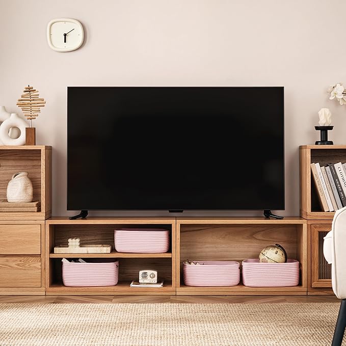 UBBCARE 4 Pack Small Basket, Woven Storage Basket for Oganizing, Small Gift Basket, Dog Toy Basket, Cute Decorative Cotton Rope Basket Storage Bins, 12''Lx8''Wx4.7''H, Pink