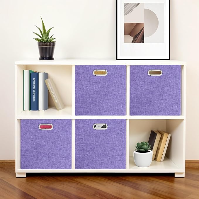 Foldable Cube Storage Bin Organizing Baskets Cubby Boxes Fabric Storage Cubes Organizer Bins with Handles for Organization Shelf Closet, 11"x11"x11", Pack of 4, Purple