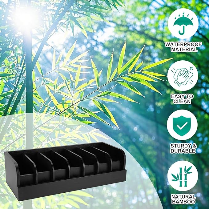 GTI Belt Organizer, 7 Compartments Belt Organizer for Closet and Drawer, Bamboo Display Case for Tie and Belt, Belt Storage Organizer for Men Women (Black)