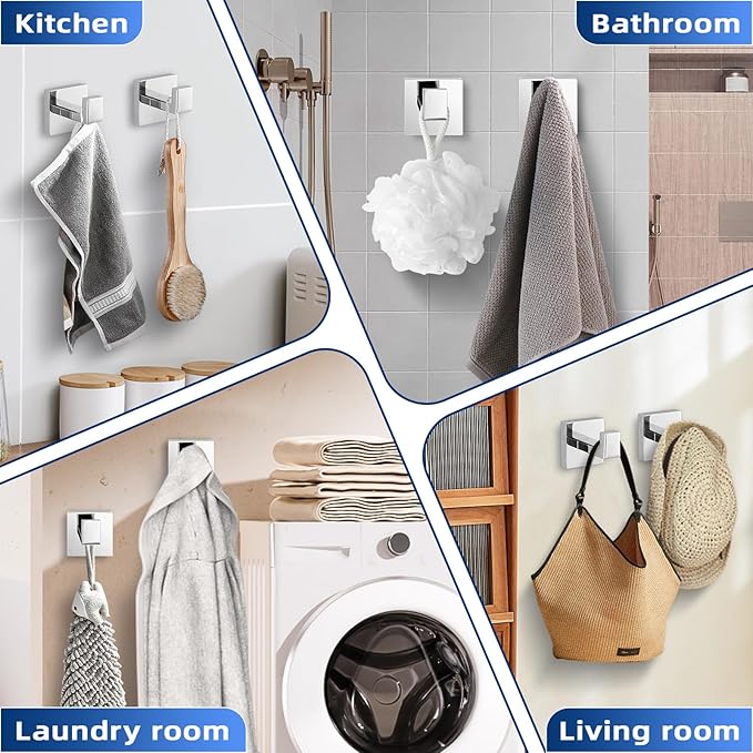 Towel Hooks for Bathrooms, Heavy Duty Wall Mounted Stainless Steel Modern Hook, 2 Pack – Ideal for Hanging Towels, Robes, Coats, in Kitchen, Bedroom, Bathroom, or Hotel (2, Chrome Polished)