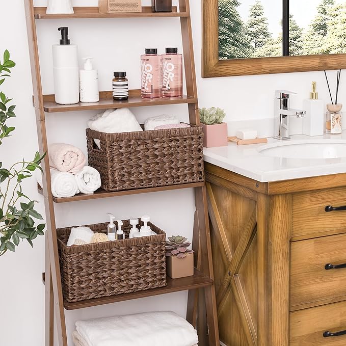 GRANNY SAYS Wicker Storage Baskets for Shelves, Wicker Baskets for Organizing, Waterproof Woven Basket for Pantry, Rectangle Basket for Shlef, Brown, 2-Pack