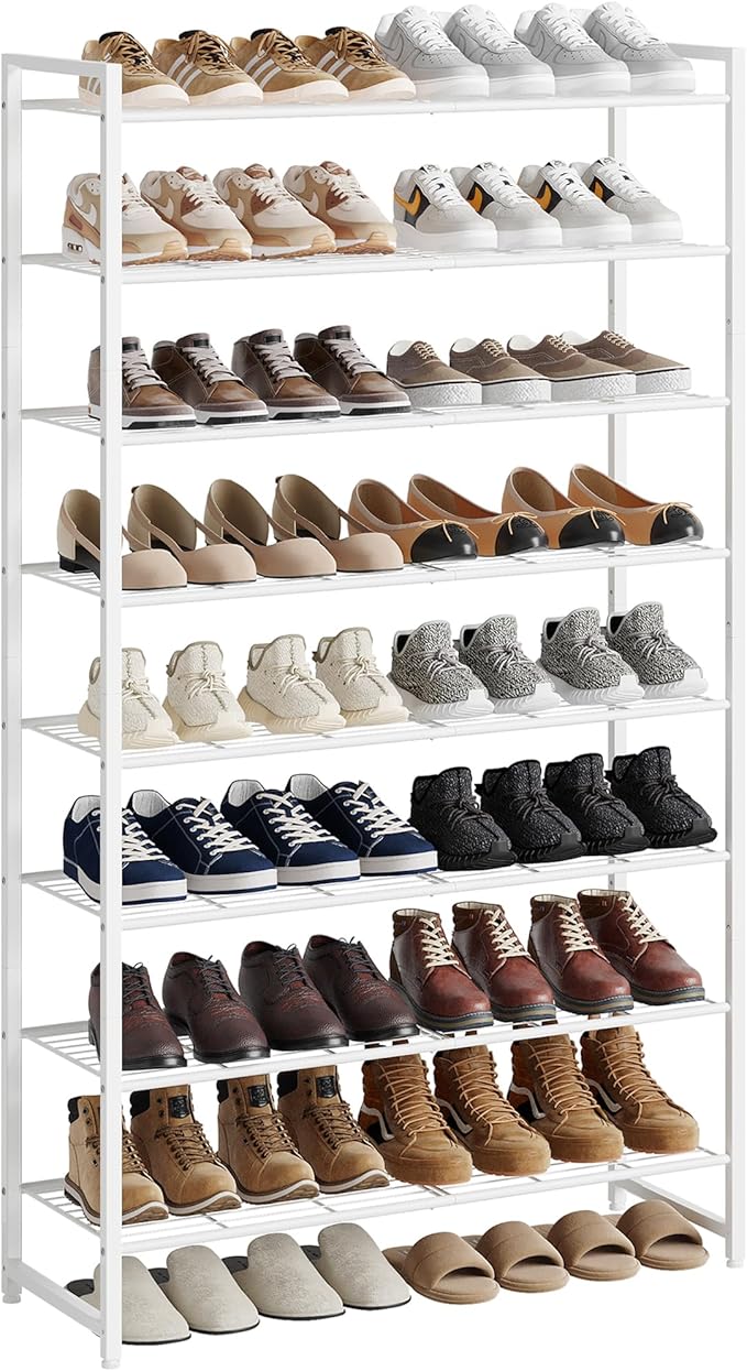 Shoe Rack for Closet, Metal Shoe Organizer, 8 Tier Garage Shoe Rack Max Holds 40 Pairs,Shoe Storage Shelf,Entryway, White