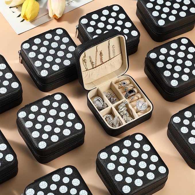 12 Pcs Volleyball Gifts for Team Bulk Volleyball Jewelry Box Small Portable Case for Team Coach Supplies (Black)