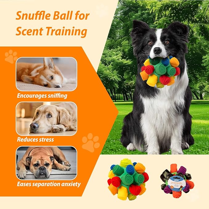 PAWISE Snuffle Ball for Dogs, Sniffle Treat Puzzle Toy, Dog Snuffle Balls, Snuffle Toy, Machine Washable, Foraging Sniffle Treat Ball for Puppies and Boredom Relief (Red Rainbow) (Medium)