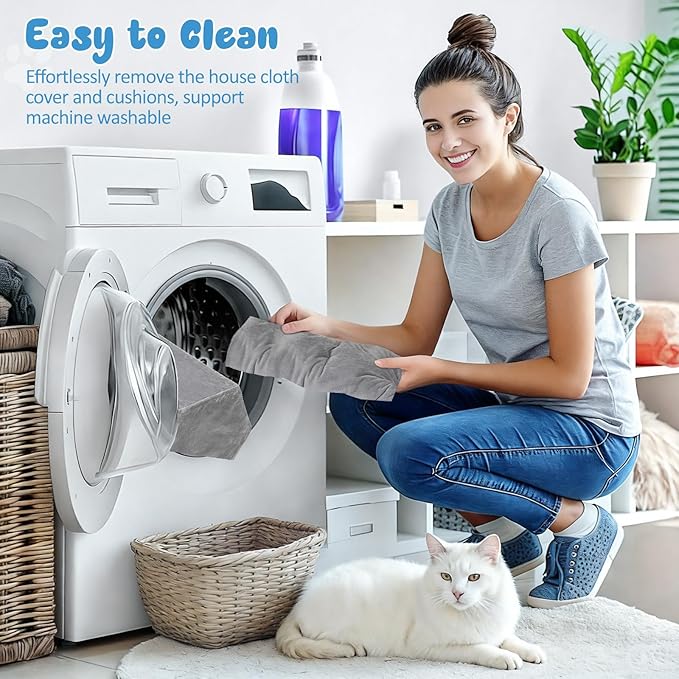 Pawaboo Cat Tunnel Bed Under Christmas Tree with Cat House, Cats Donut Tube with Square House, Christmas Cats Toy Circle Tunnel with Cave, Kitten Bed Hideout Gift Festive Kitty Tube Tunnels, Dark Gray