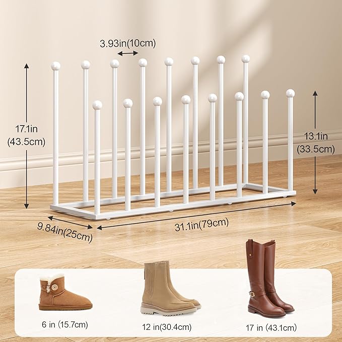 pickpiff Free Standing Shoe Racks - White Metal Boot Rack Organizer Tall Boots for Dorm Room, Closet, Entryway, Bedroom, Patio Outdoor, Hallway, White, Shoe Storage Fit for 8 Pairs