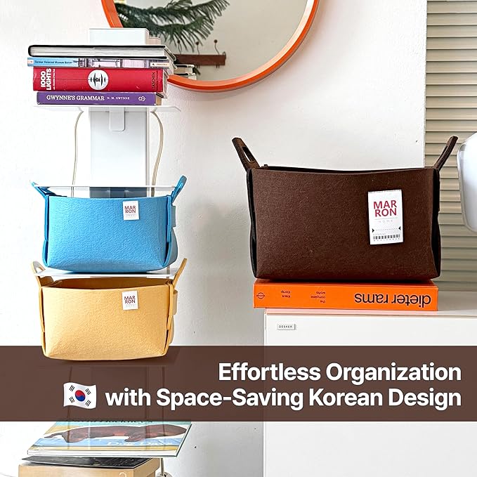 Collapsible Felt VANILLA Storage Bin Large 14.6"x9.4"x9.4" – Foldable Basket with Handles for Closet, Laundry Room Organization, Toy Storage, Decorative Storage Bins for Shelves, Nursery