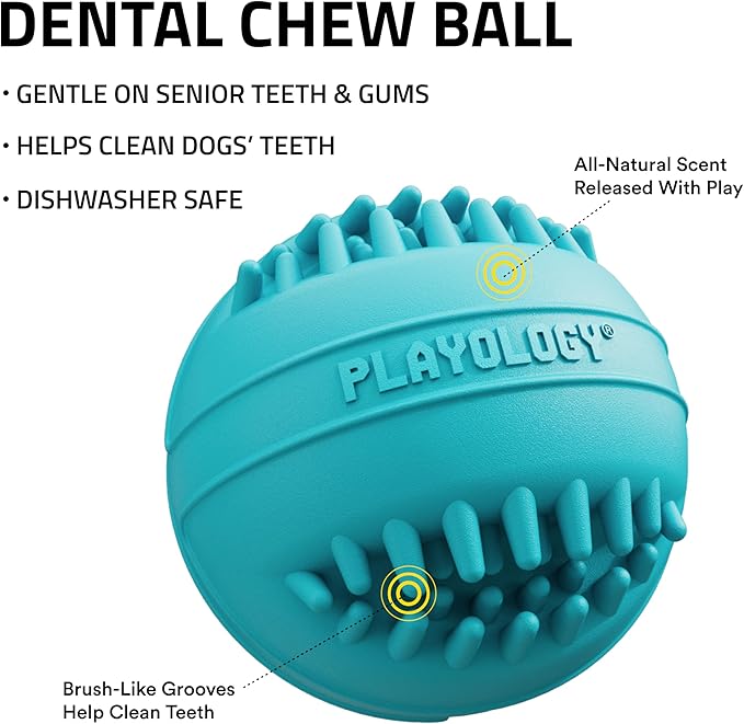 Playology Dog Toys | Dental Chew Ball Gentle on Gums | Jumbo Peanut Butter Scented Toy - Easy to Clean and Made from Non Toxic Materials