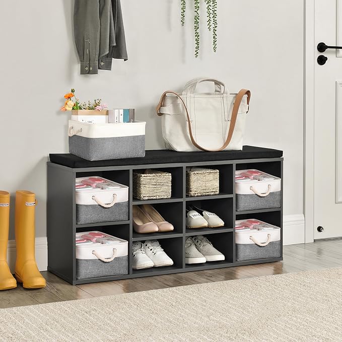 Storage Bins with Sturdy Cotton Handles(1 Pack), Fabric Storage Baskets for Organizing use for Office & Home, Book, Clothes, Toys, Closet Boxes (Medium, Grey-White, 14.2x10.2x7.1 inches)