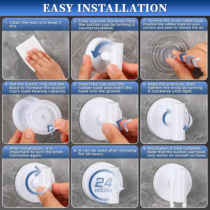 Heavy Duty Reusable Suction Cup Hooks for Shower - No Drill Bathroom/Glass/Mirror/Tiles & Metal Surfaces,and Smooth Non-Porous Surfaces for Towels, Robes, Loofahs (2, White)