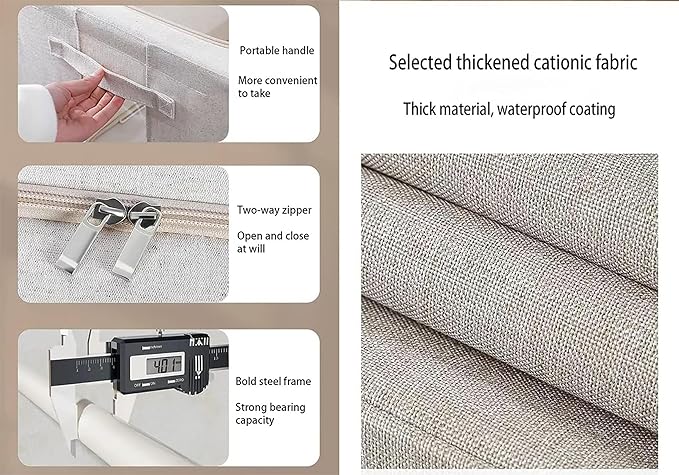 Clothes Storage Bins, 2 Pack Bedding Organizers with Handles, Stackable Metal Frame Closet Organizer, Visable Windows, Clothing Organization for Sweatshirt, Blanket, Long Dresses, (66L Cream White)