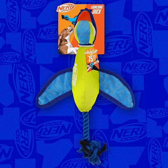 Nerf Dog 16.5in Nylon Ultraplush Crinkle Wing Launching Duck Dog Toy - Green/Light Blue