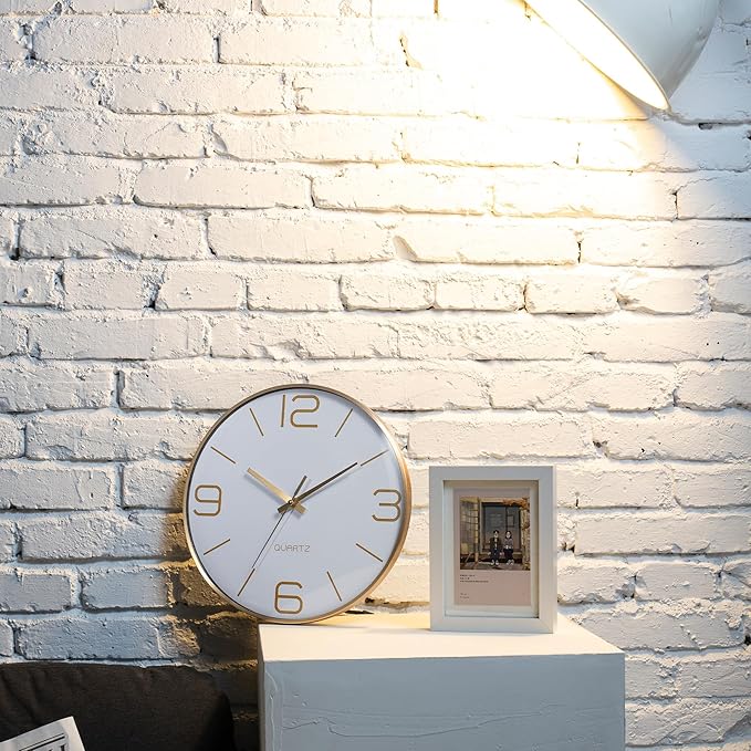 AYRELY® 12 Inch Silent Modern Wall Clocks Battery Operated, Wall Clock for Living Room Décor,Gold Metal Frame Clock Decorative for Bedroom,Kitchen,Office