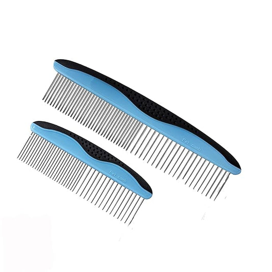 Dog Comb, Grooming Set for Dogs, 2 Sizes Pet Grooming Comb with Stainless Steel Teeth, Comfort Grip Handle, Dog Grooming Supplies, Large Pet Comb and Small Pet Comb