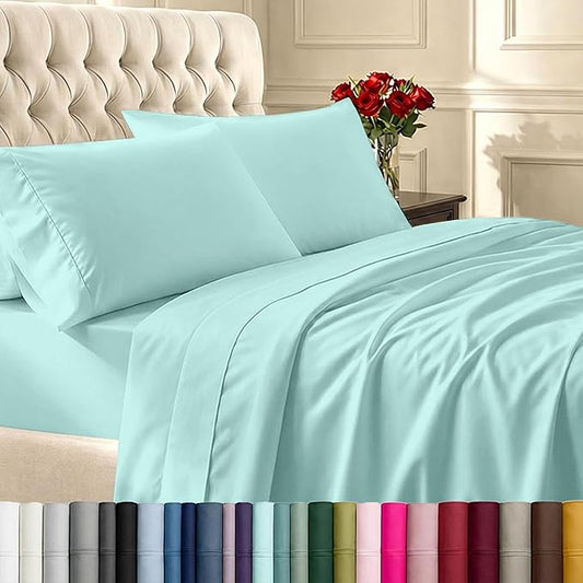 California Design Den 400 Thread Count Natural 100% Cotton Sheets, King Bed Sheets Set with Deep Pockets, Sateen, Durable & Breathable Bedding - Seafoam