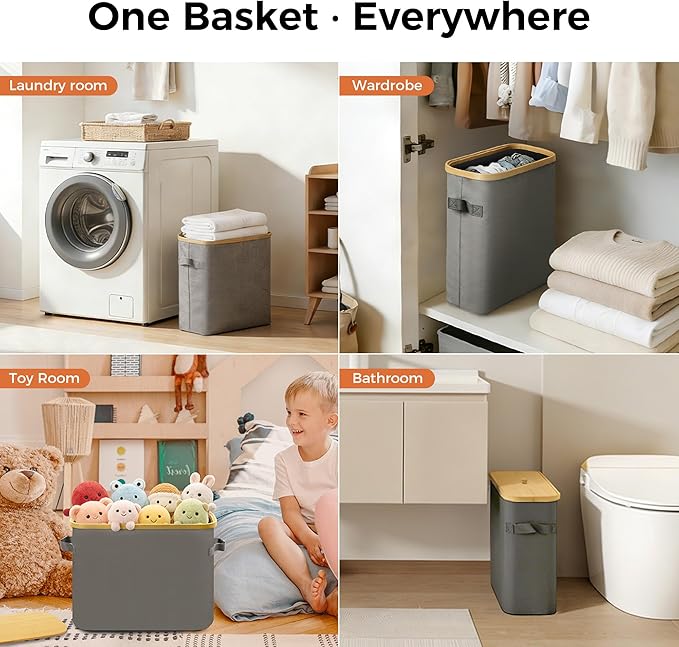 MinBoo Toilet Paper Basket, Storage with Lid, Toilet Paper Organizer for Bathroom, Free Standing Toilet Paper Holder with Storage,Gray