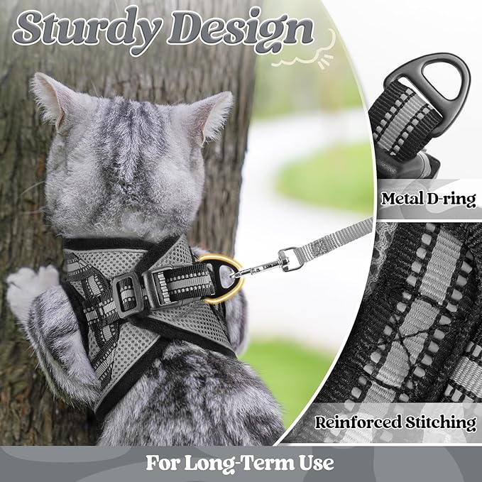 rabbitgoo Cat Harness and Leash Set for Walking Escape Proof, Adjustable Soft Kittens Vest with Reflective Strip for Cats, Comfortable Outdoor Vest, Grey, S