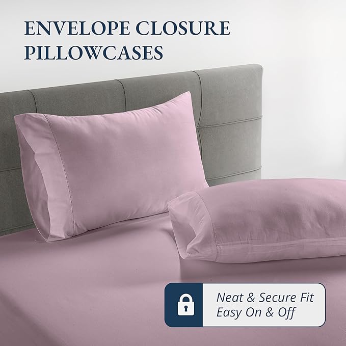 LANE LINEN Full Fitted Sheet, 100% Organic Cotton, 3-Piece Set (1 Fitted Sheet,2 Pillowcases), Percale Weave, Full Bed Bottom Sheet, Soft, Fits Mattress Upto 15" Deep - Lilac(No Flat Sheet)