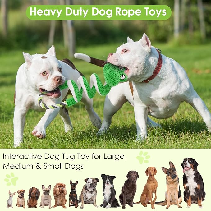 Duty Dog Rope Toys with Crinkle Paper & Squeaker - Interactive Tug of War Pull Toy for Puppy Boredom, Teeth Cleaning -Tough Chew Toys for Small, Medium, and Large Breeds