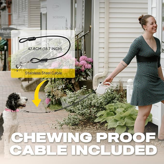 Fida Retractable Dog Leash, 16 ft Dog Walking Leash for Medium Dogs up to 44lbs, Tangle Free, White & Pink