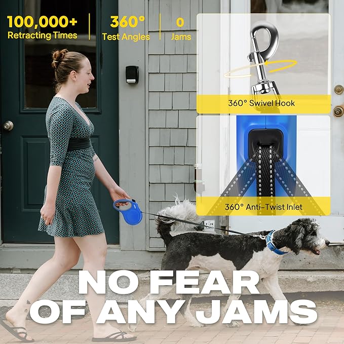 Fida Retractable Dog Leash, 16 ft Dog Walking Leash for Small Dogs up to 26lbs, Soft Grip, Tangle Free, Blue