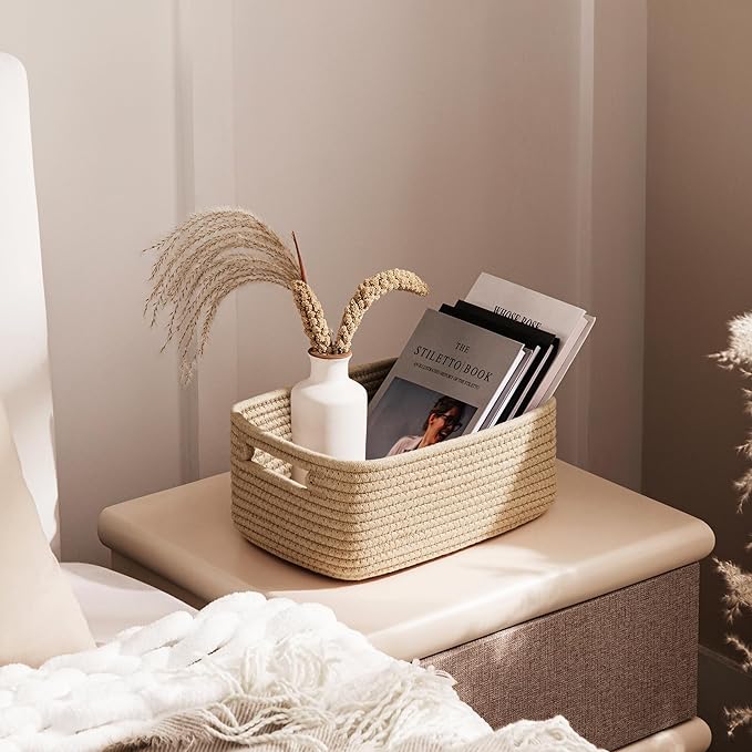 UBBCARE 4 Pack Small Basket, Woven Storage Basket for Oganizing, Small Gift Basket, Dog Toy Basket, Cute Decorative Cotton Rope Basket Storage Bins, 12''Lx8''Wx4.7''H, Brown