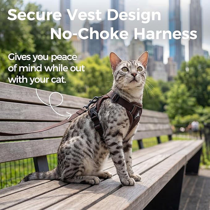 Cat Harness and Leash Set Escape Proof Tactical Small Kitten Harness Emotional Support Cat Vest, Brown, S