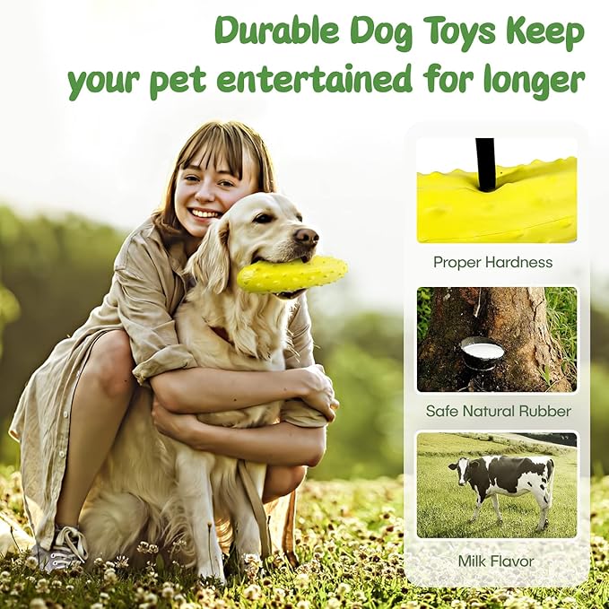Toys for Aggressive Chewers, Tough Rubber Chew Toy, Squeaky Toy for Small, Middle and Large Dog Breeds (Chew, Cucumber, Yellow)