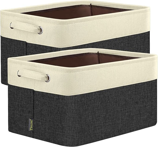 BALEINE 2 Pack Fabric Storage Bins for Shelves, Linen Storage Baskets for Organizing, Decorative Closet Bins for Clothes, Home (Black, 17''x13''x10.5'')