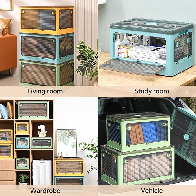 3 PACK Stackable Storage Bins, Closet Organizers with 3 Lids, Wheels, Drawers, Foldable Collapsible Box for Clothes and Camping Out Doors Bins, Oranges, 83 Liters