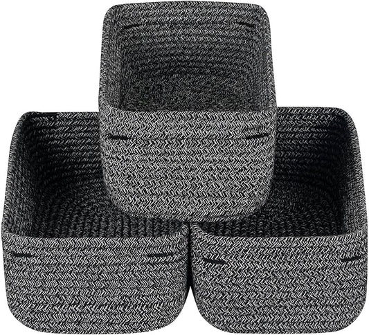 CubesLand Mixed Black Baskets Bins for Organizing,Small Woven Storage Baskets for Shelves,Cute Closet Cube Bins Set 3,Baby Nursery Cube Organizer Toys Basket Bin,Home Decor Organization Bins