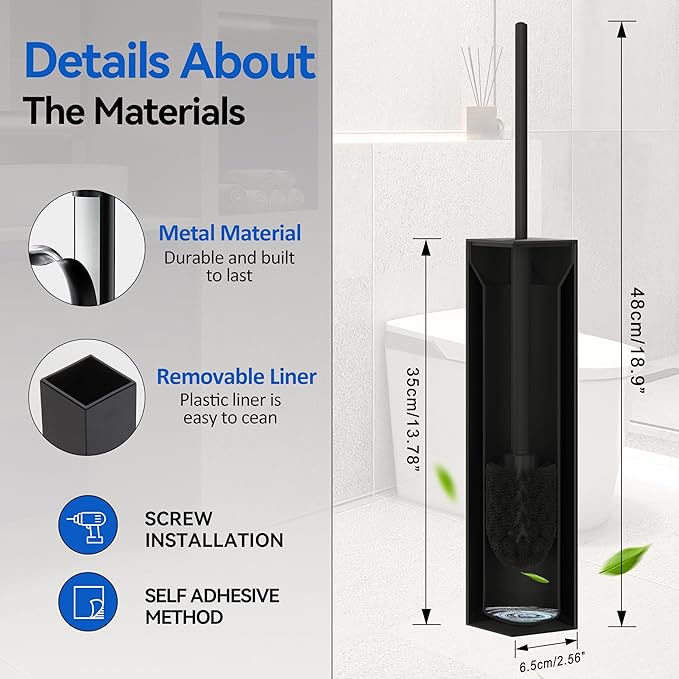 Matte BlackToilet Brush with Holder,Durable Cleaning Toilet Bowl Brushes with Holders