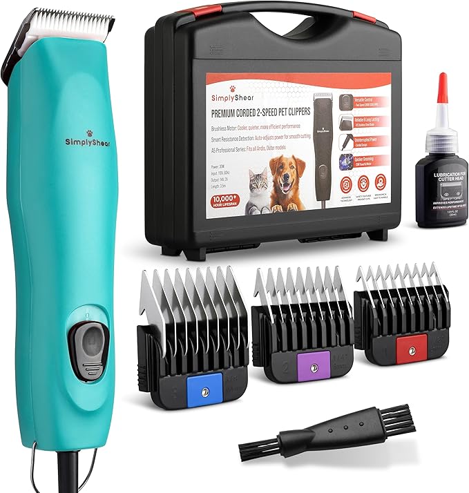 Professional Dog Clippers for Grooming | High-Performance 2-Speed Corded Shears for Thick, Curly Coats & Matted Hair | Low-Noise Pet Grooming Kit with Heavy Duty Hair Trimmer, Blue