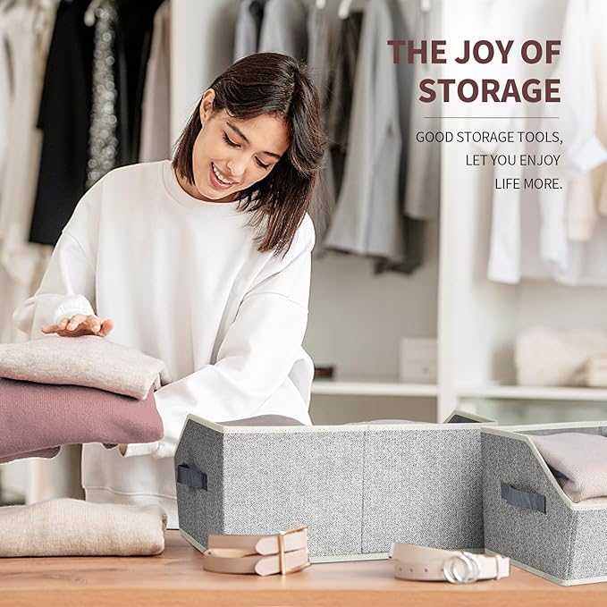 Trapezoid Bins for Organization - 8 Pack Storage Cubes, Decorative Fabric Organizer Bins, Large Baskets for Storage, Linen Storage Organizer for Clothes, Books, Home, Light Gray