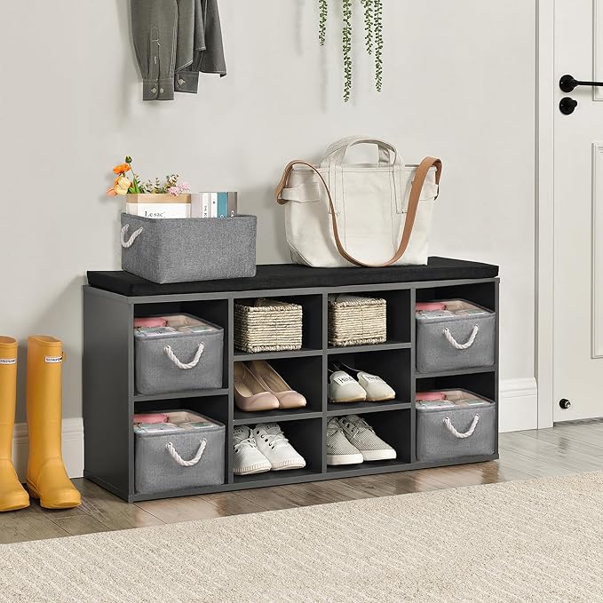 Storage Bins with Sturdy Cotton Handles(1 Pack), Fabric Storage Baskets for Organizing use for Office & Home, Book, Clothes, Toys, Closet Boxes (Small, Grey, 12.2x8.3x6.3 inches)