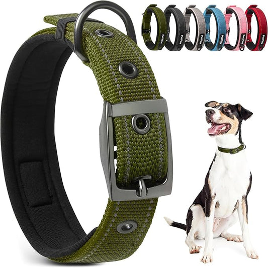 PetiFine Dog Collars for Small Dogs, Neoprene Padded Dog Collar, Reflective Heavy Duty Pet Collars with Durable Metal Belt Buckle for Walking, Green, S