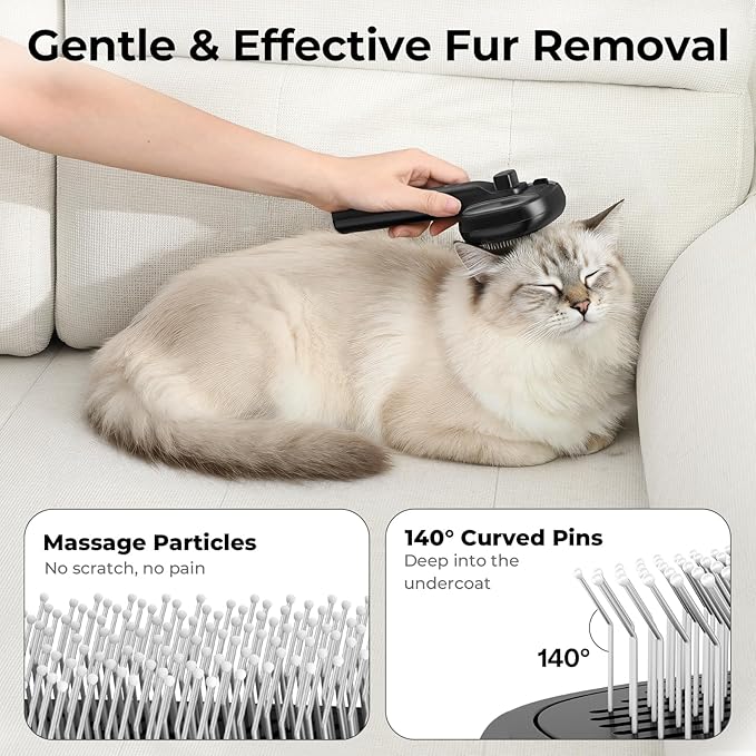 Pecute Cat Steam Brush, Self-Cleaning Steam Cat Brush with 2 Water Spray Modes, Large Capacity Tank, Steaming Renu Dog Brush for Shedding Massaging Grooming, Cool Mist Only