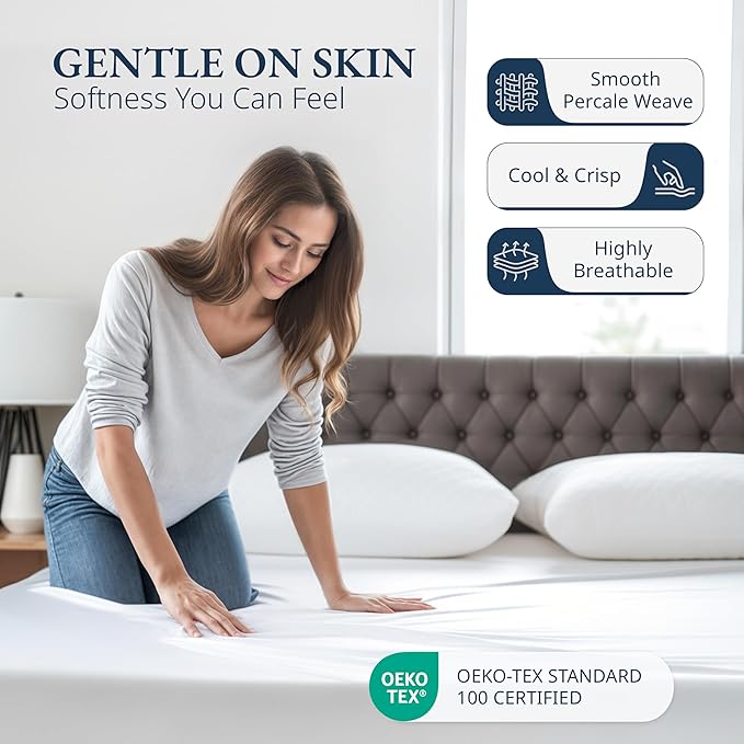 LANE LINEN Twin Fitted Sheets, 100% Organic Cotton 2-Piece Set (1 Fitted Sheet, 1 Pillowcase), Percale Weave, Bottom Sheet, Soft, Breathable, Fits Mattress Upto 15' Deep - White (No Flat Sheet)